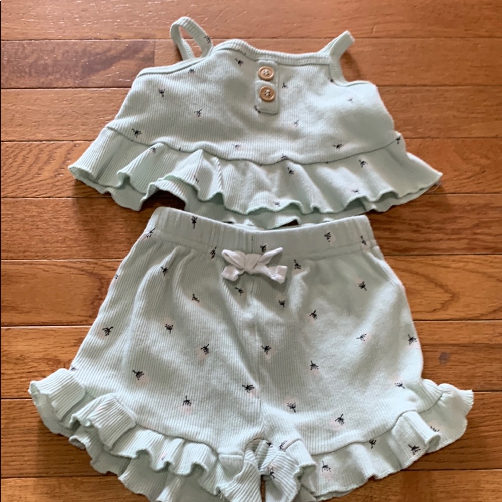 4/$10 Rachel Zoe 100% Cotton Mint Green Ruffle Top and Shorts Set Size 18 Month